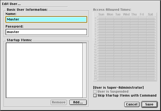 Edit Master User Dialog