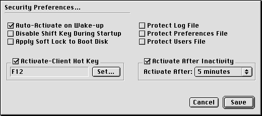Security Prefs Window